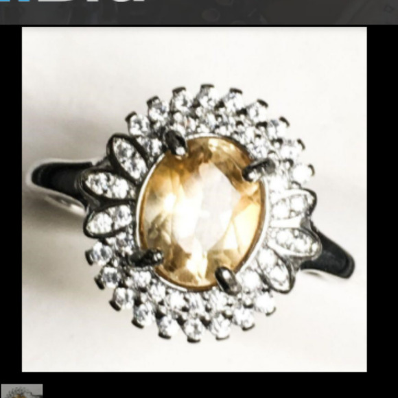 Solitaire Vintage Citrine Ring 925 Sterling Silver Diamonds 7 1.16ct Oval Cut - Picture 3 of 4